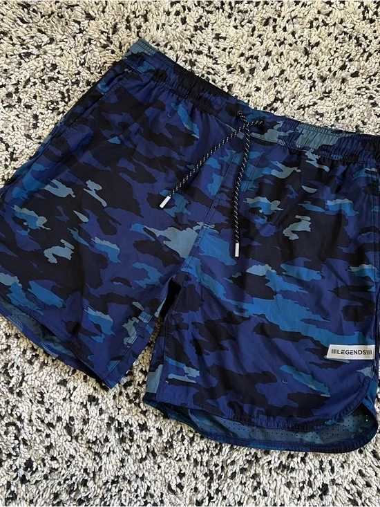 Legends Luka Shorts Blue Camo Unlined Drawstring Stretch Gym Athletic Men’s XL - Picture 4 of 16